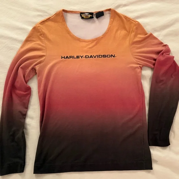 Harley-Davidson Women's Ombre Long Sleeve Tee - Orange and Brown XS - Picture 1 of 5